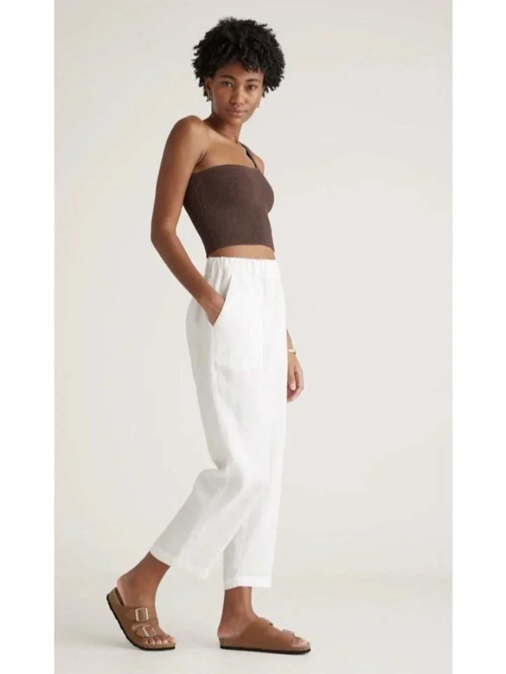 Quince Women’s 100% European Linen Pull On Crop Pants White Size S - Picture 6 of 16